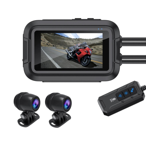 Dobbelt 1080P DVR motorcykelkamera med WiFi og GPS for- og bagkamera vandtæt videoregistrator roterende linser 150 grader sort til motorcykel
