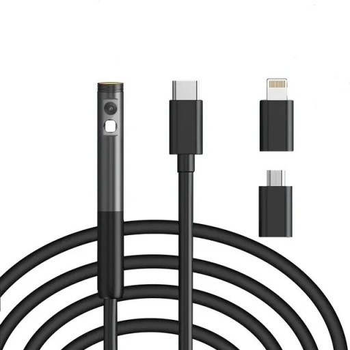 Dobbelt endoskop 8mm 1080p IP67 til iPhone Lightning-tilslutning front- og sidelinseinspektionskamera med fast kabel 1m