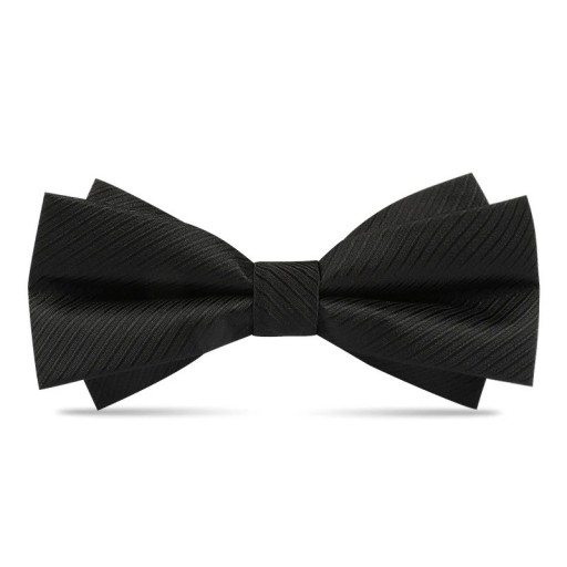 Dobbelt sløjfe til mænd, sort med mønster. Elegant tilbehør. Formel stil. Kvalitetsmateriale. Justerbar størrelse. Til bryllupper, gallafester