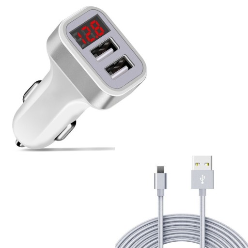 Dobbelt USB-biloplader med USB-C-kabel