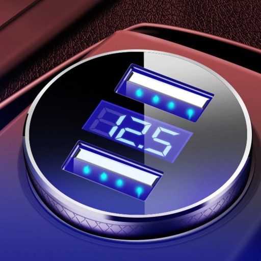 Dobbelt USB-bilopladeradapter med LED-display