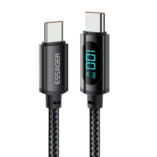 Dobbelt USB C hurtigopladerkabel 100W 5A 1m nylonflettet LED-display hurtig dataoverførsel 480Mbps QC 4.0 20V digital strømindikator