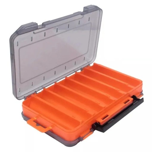 Dobbeltsidet opbevaringsboks til fiskekroge og madding 14 x 10,5 x 3 cm Kompakt, bærbar boks med rum Organizer til fisketilbehør Solid plastboks til fiskeudstyr