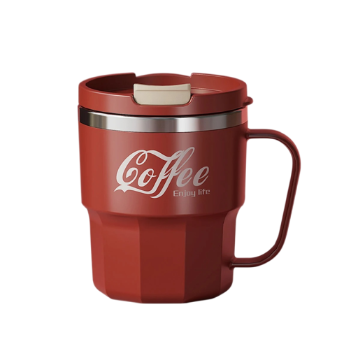 Dobbeltvægget rustfrit stål kaffekrus 400 ml med låg og håndtag til varme og kolde drikke derhjemme og på farten
