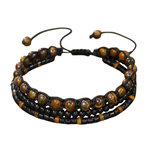 Doble pulsera de cuentas de madera para hombre estilo apilado diámetro 17 cm madera negra y marrón para uso diario