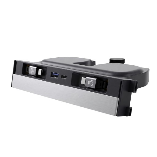 Dockingstation voor Tesla Model Y 2025-2026 en Model 3 2024-2026 Uittrekbare USB-C kabels 30 W en 65 W Zwart-zilver In de middenconsole