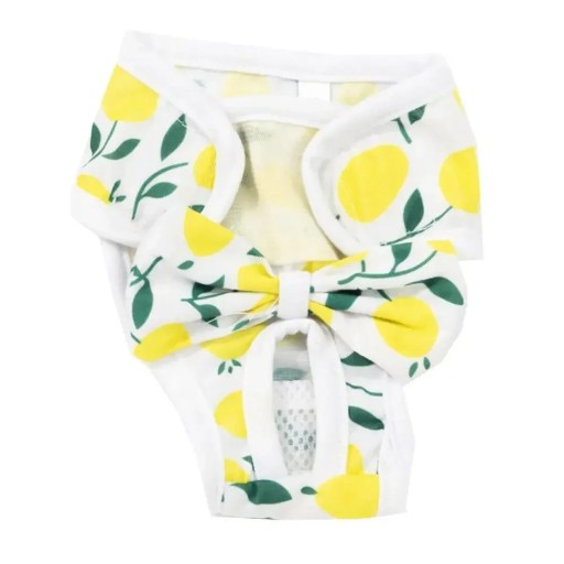 Dog Heat Pants with Lemon Pattern Size M Waist Circumference 26-32 cm Protective Pants Washable Hygienic Pants for Bitches