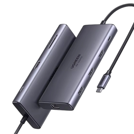 Δοκιμαστική Σταθμός USB-C 9v1 10Gbps HDMI 4K 60Hz RJ45 Gigabit PD 100W USB 3.2 Gen2 γκρι μεταλλικός κόμβος για φορητούς υπολογιστές και PC