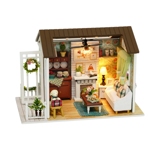 Domeček 21 x 12,5 x 15,5 cm Miniaturní LED stavebnice s nábytkem Realistický dekorativní model bez krytu Osvětlený mini domek s detaily