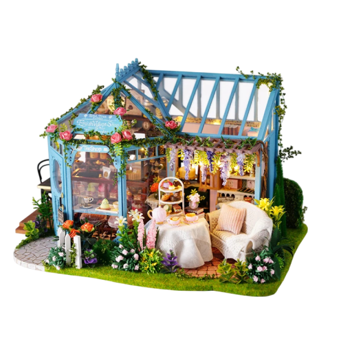 Domek cu grădină 29 x 20 x 17,8 cm Miniatură LED set de construcție cu mobilier Model realist fără capac Casă decorativă iluminată cu detalii
