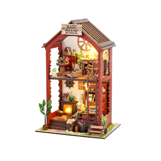 Domek dla lalek 17 x 13,2 x 26 cm DIY 3D Drewniany zestaw konstrukcyjny z oświetleniem LED i meblami Miniaturowy domek do samodzielnego montażu