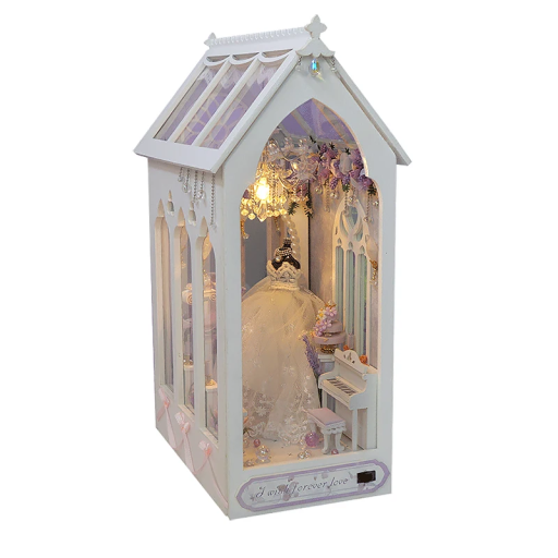 Domek dla lalek 3D DIY 10,7 x 16,7 x 25 cm Drewniany zestaw konstrukcyjny z meblami i oświetleniem LED Miniaturowy model do samodzielnego montażu Dekoracja