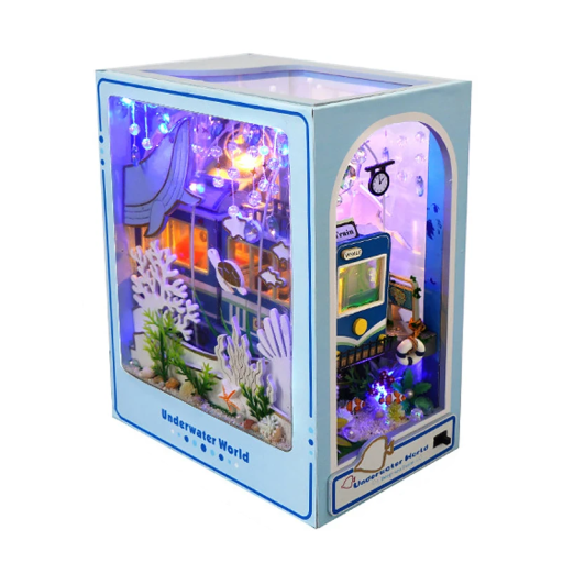 Domek dla lalek 9,8 x 15 x 18 cm Drewniany zestaw konstrukcyjny 3D z meblami i oświetleniem LED Model miniaturowego domku do samodzielnego montażu Dekoracja