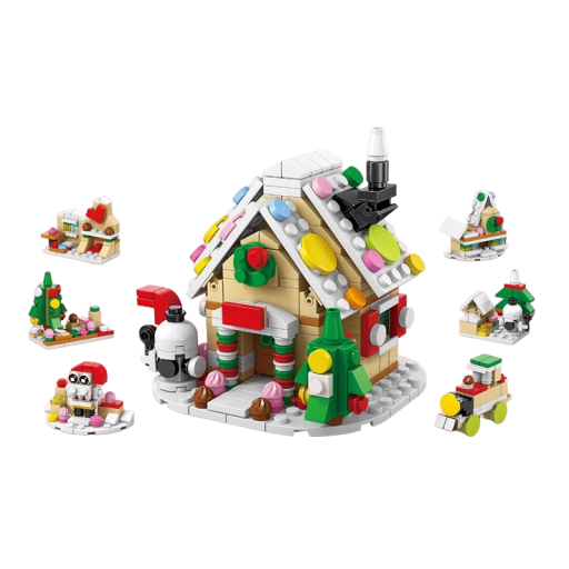 Domek na choinkę 6 w 1 z kolorowym światłem Konstrukcja Domek bożonarodzeniowy 302 szt. 10,4 x 9,8 x 9 cm