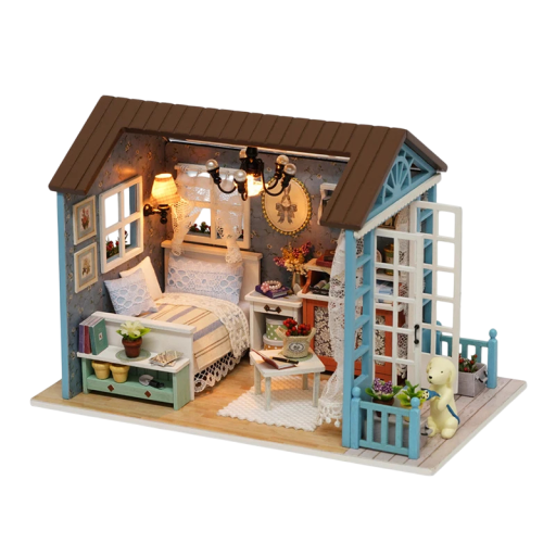 Domețel 21 x 12,5 x 15,5 cm Miniatură LED cu mobilă Model realist fără capac Casă decorativă iluminată cu detalii elaborate