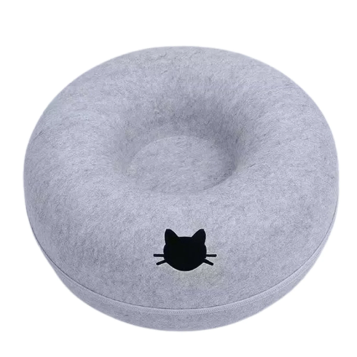 Donut-Katzenbett 60 cm Hellgraues Filzbett Runder Form Höhe 28 cm Weicher Rand Sicherer Schlafplatz