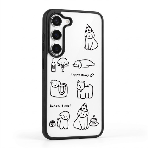 Doorzichtig hoesje met afbeeldingen voor Samsung Galaxy A16 Duurzaam Motief van getekende honden Zwarte randen Camera bescherming Telefoonhoesje