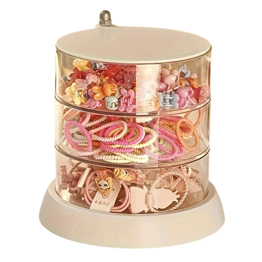 Doorzichtig plastic draaibaar organizer voor sieraden en elastiekjes 13 × 13,6 cm 3-laags bureau doos voor clips, ringen en kleine spulletjes