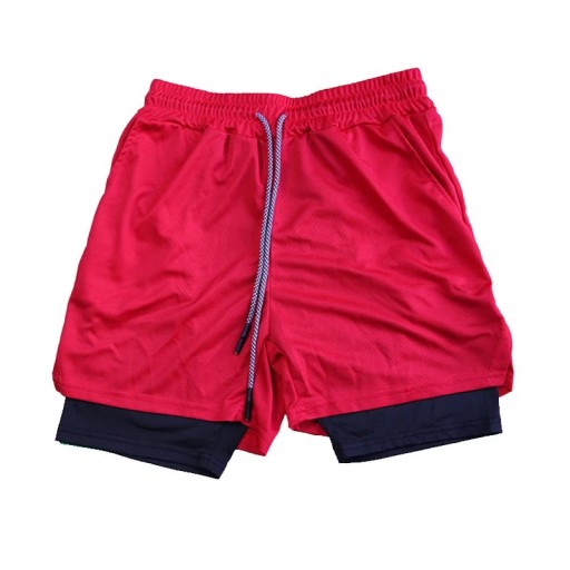 Doppellagige Fitness-Shorts für Herren, schnelltrocknende Sport-Shorts mit Netzfutter, Tasche, elastischer Taille, Sommer-Strandshorts
