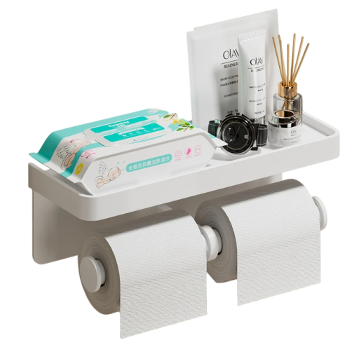 Doppelter Toilettenpapierhalter aus Aluminiumlegierung, Wandhalterung ohne Bohren für Bad und Küche, selbstklebende Montage, modernes Toilettenzubehör