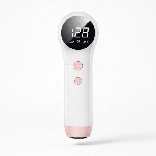 Doppler fetal portabil cu ultrasunete și stetoscop cu display LCD cu frecvență cardiacă pe baterii AA Alb-roz