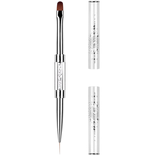Double-Sided Nail Brush with Protective Case and Rhinestones for Acrylic, Gel, Polish – Precision Painting and Nail Modelling