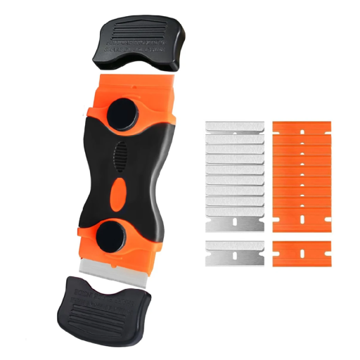 Double-Sided Scraper with Replaceable Blades 10x Metal and 10x Plastic Blades Multifunctional Tool for Cleaning and Scraping Surfaces