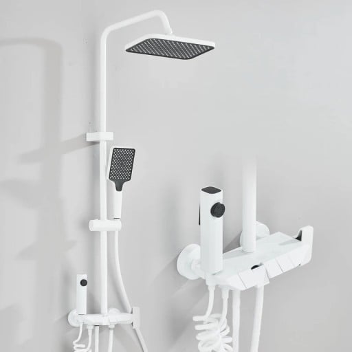 Doucheset met regendouchekop 27,5 x 18,5 cm en handdouche wandkraan ABS en roestvrij staal verstelbare stang 85-120 cm voor de badkamer