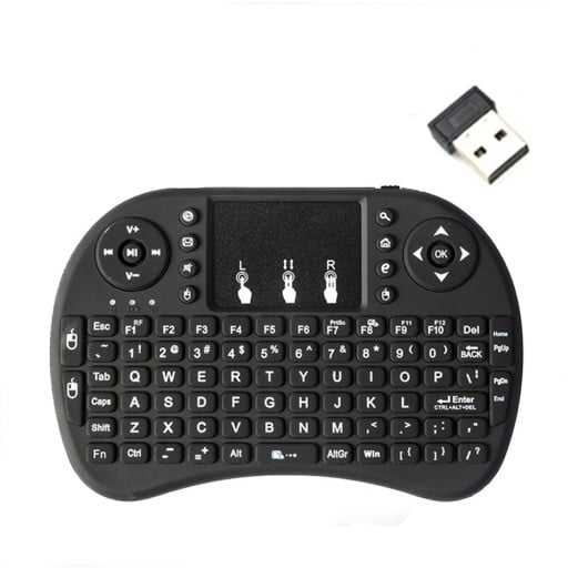 Draadloos mini toetsenbord met touchpad en USB-ontvanger Multimedia toetsen Richtingcontroller Bereik tot 3 m Voeding 2x AAA batterijen