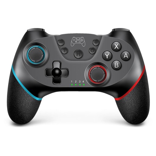 Draadloze gamecontroller voor Nintendo Switch, zwart met blauw-rode details, 6-assige gyroscoop, vibratie, batterijduur tot 8 uur