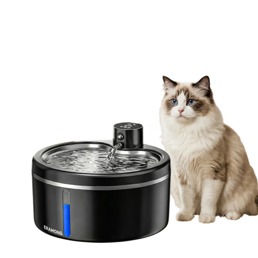 Draadloze kattenfontein met bewegingssensor 2,5 l Oplaadbare batterij met een levensduur tot 30 dagen Filters en waterniveau venster Zwarte uitvoering