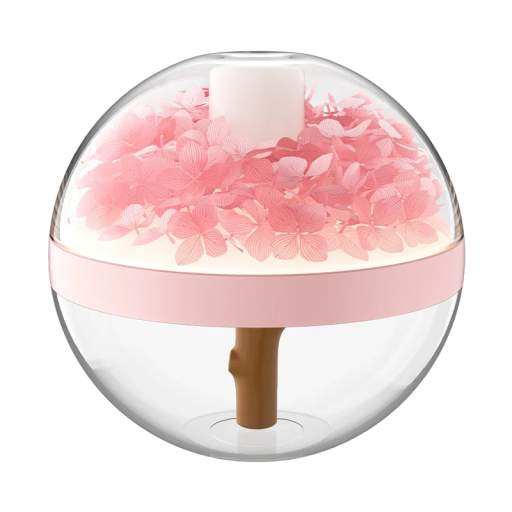 Draadloze luchtbevochtiger 270 ml met LED-nachtlampje en kunstbloemen USB C 800 mAh Slaapkamerdecoratie 12 x 11 cm