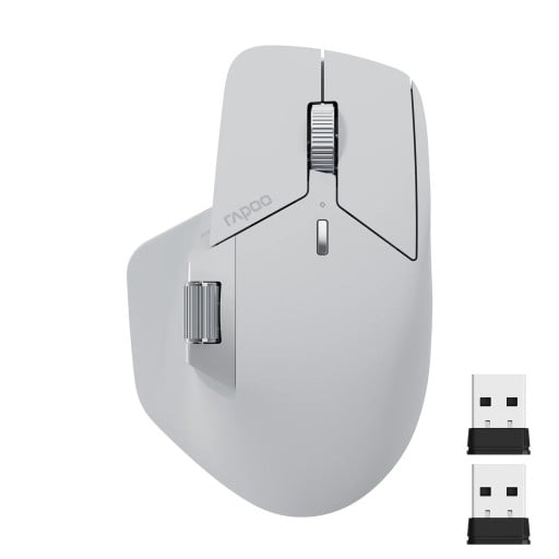 Draadloze muis Rapoo MT760L Bluetooth oplaadbaar 12,5×8,1×4,7 cm USB-A USB-C lichtgrijs voor kantoor en werken met meerdere apparaten