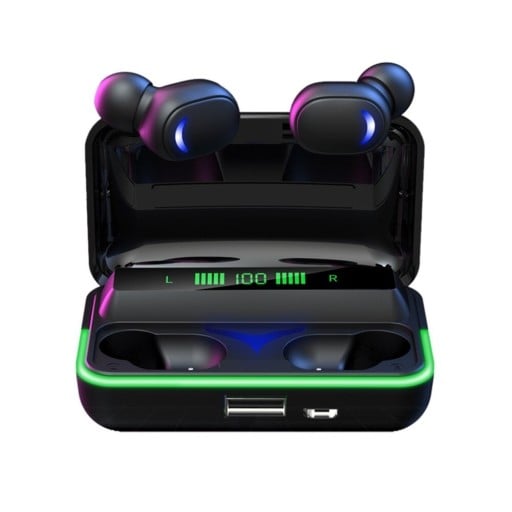 Draadloze oordopjes voor het luisteren naar muziek met oplaadbare doos Bluetooth 5.1 Doos 2000 mAh met display Batterij van de oordopjes 60 mAh Zwart