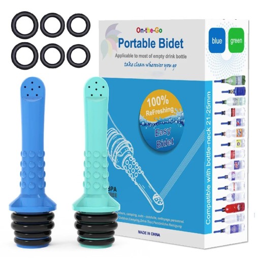 Draagbare 2-delige mini bidet voor toilet en reizen, compatibel met fles, ecologische persoonlijke spray voor senioren, bio hygiënisch accessoire