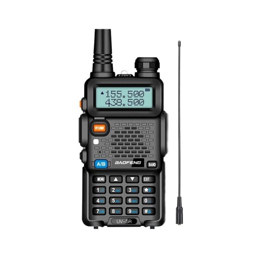 Draagbare handzender Baofeng UV-5R 128 kanalen bereik 3 tot 5 km FM radio met LED-display zaklamp en lange antenne zwart voor uitstapjes