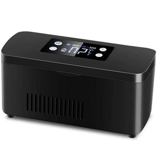 Draagbare medicijnkoeler Display en temperatuurinstelling Binnenruimte 17,8 x 5,3 x 2,5 cm Voeding 220 V USB en powerbank Zwart Voor onderweg
