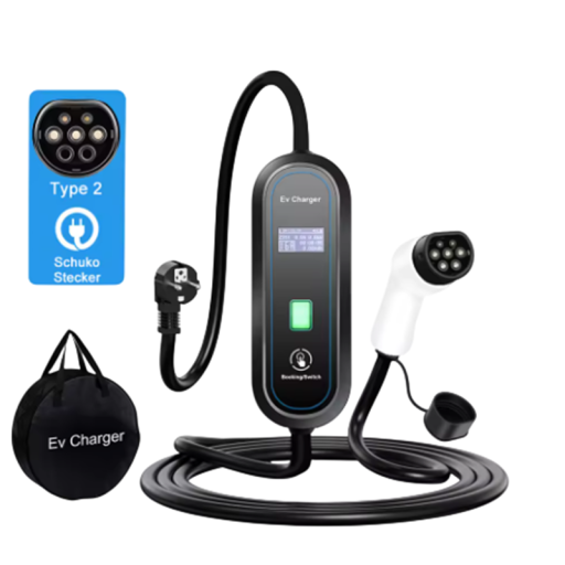 Draagbare oplader voor elektrische voertuigen Type 2 3,5 kW 16A instelbare stroom 110–250V AC met display voor thuis- en mobiel opladen
