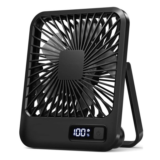 Draagbare opvouwbare USB-ventilator 16,5 x 13,5 cm Opvouwbare bureauventilator met display en 5 snelheden Ultrastille persoonlijke ventilator ABS 180° kantelbaar