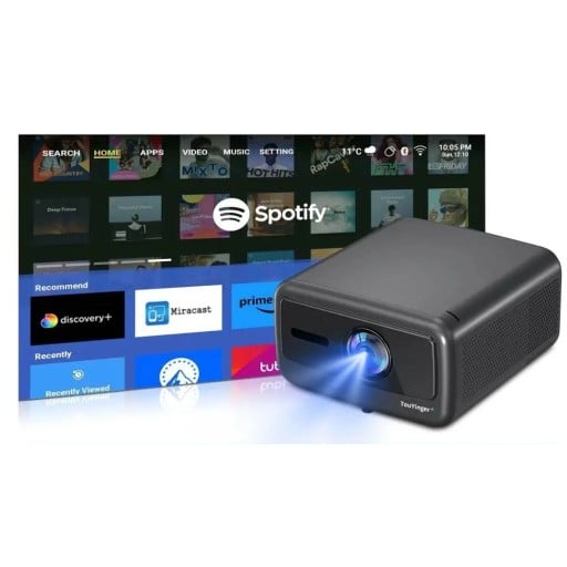 Draagbare projector 36000 lumen 3x10W luidsprekers 3+128GB HDMI 4K ondersteuning zwart voor thuisbioscoop en grootbeeldprojectie