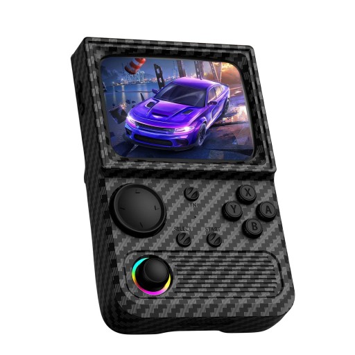Draagbare retro gameconsole 64 GB met 18000+ spellen zwart carbonpatroon RGB achtergrondverlichting joystick draagbaar spelen