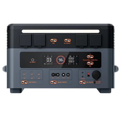 Draagbare stroomgenerator OSCAL PowerMax 2400 Pro Met een vermogen van 2400 W en een luidspreker 2016 Wh LiFePO4 Grijszwart Voor kamperen en stroomuitval