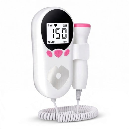 Draagbare ultrasone foetale doppler en ultrasone stethoscoop Sonde 3 MHz Verlichte LCD-display Op AA-batterijen Wit-roze Voor zwangeren