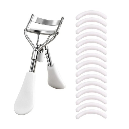 Draagbare wimperkruller 10,7 x 3,5 cm met 15 siliconen pads Roestvrijstalen wimperkruller Wimperkruller Beauty Tool