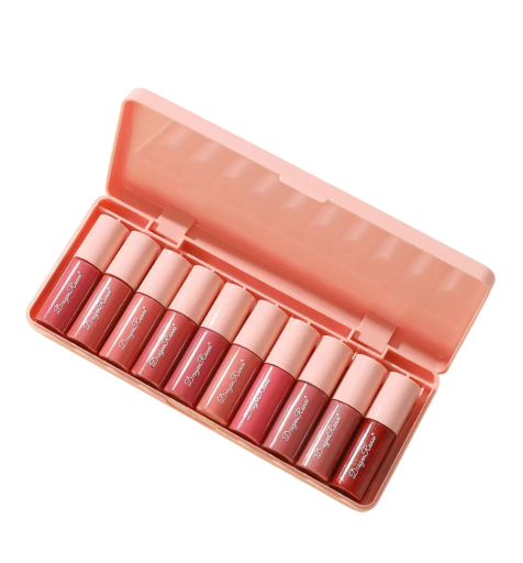 Dragon Ranee Set mit 10 farbigen wasserfesten flüssigen Lippenstiften Feuchtigkeitsspendender Spiegelglanz für die Lippen Langanhaltendes Make-up