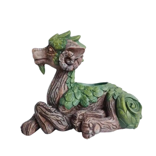 Dragon-Shaped Planter with Green Details 11.5 × 15.5 cm Dragon Garden Statue with Planter for Garden and Terrace