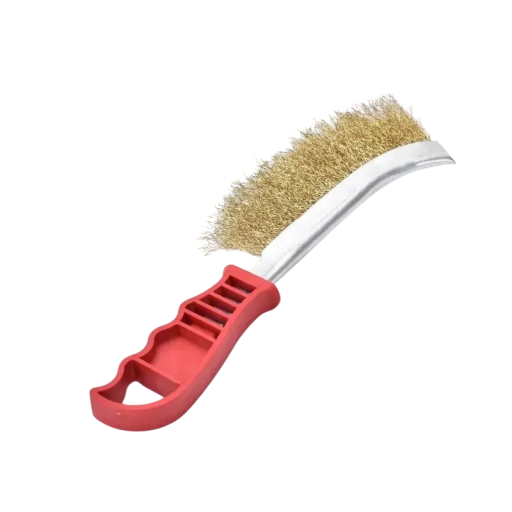 Drahtbürste mit Griff zur Reinigung und Entfernung von Rost, gebogene Klingenform, 24 cm, kupferbeschichtetem Stahl, roter Griff, für Metall