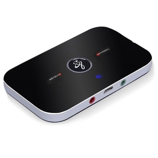 Drahtloser Bluetooth-Audioadapter zum Empfangen und Senden von Bluetooth 5.0 Reichweite 10 m Akku 600 mAh Laufzeit ca. 8 Stunden Zwei 3,5 mm