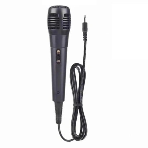 Drátový ruční mikrofon s jackem 3,5 mm dynamický měnič hmotnost 0,096 kg rozměry 10 x 10 x 5 cm černý na karaoke a zpěv i projev