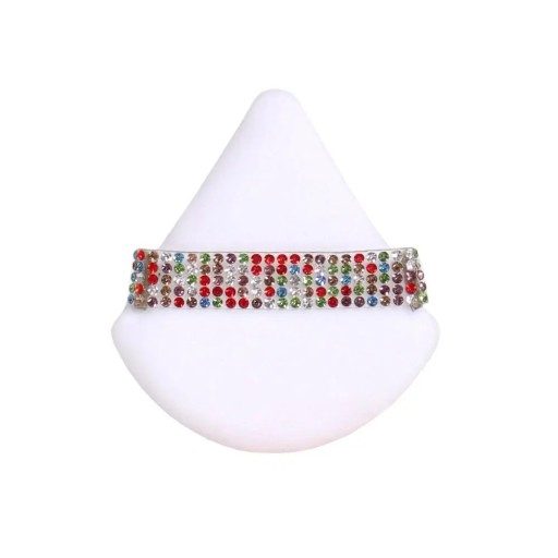Dreieckiger Puderquaste, 7 x 6,5 cm, Samt-Make-up-Schwamm, Gesichts-Make-up-Tool, bunter Diamantstreifen, Kosmetik-Tool